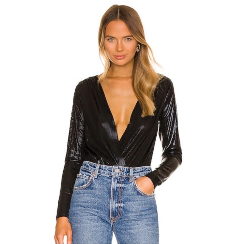 NWT BCBGeneration Metallic Shimmer Bodysuit in Black - Picture 2 of 6